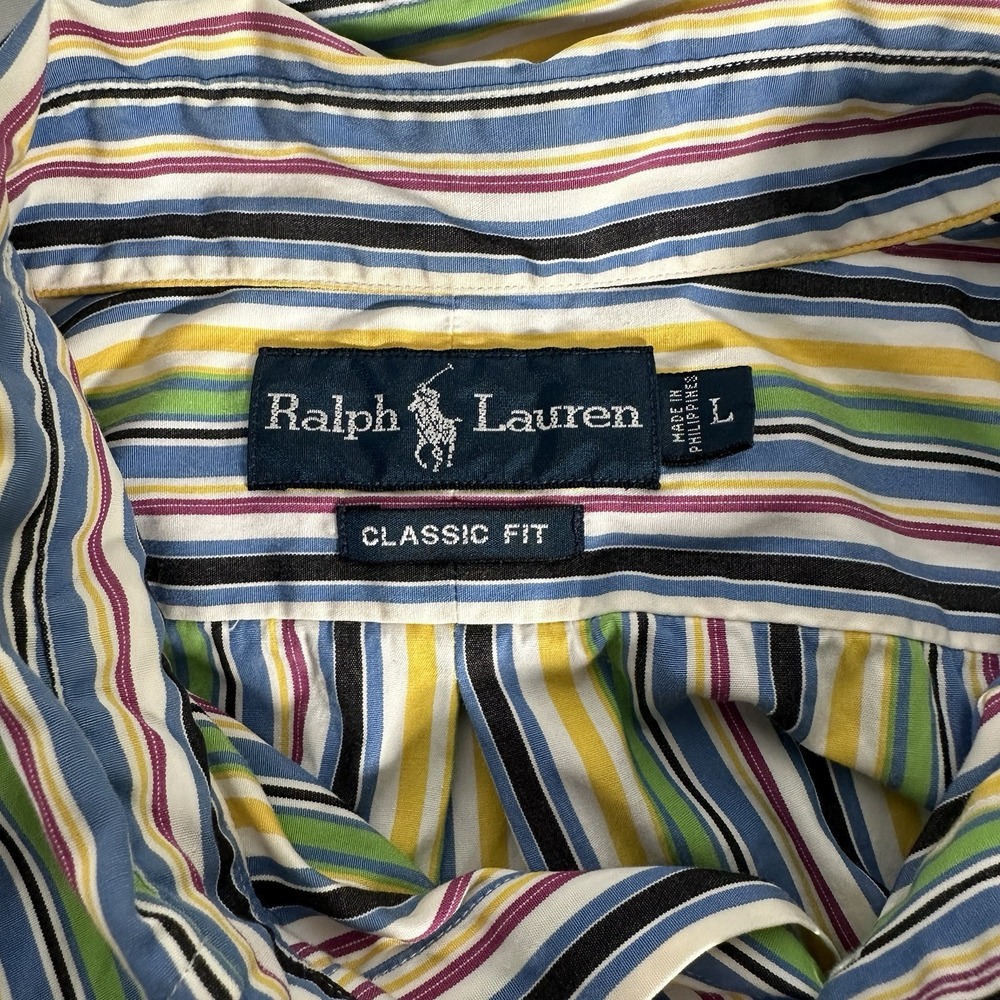 Ralph Lauren Mens Button Shirt XXL‎ Vintage Bright Stripes Tagged L - Picture 3 of 7